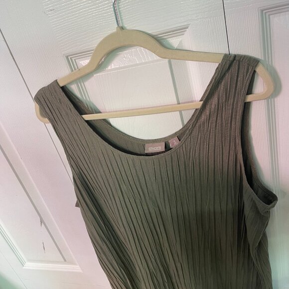 Chico's Shimmery Crinkled Tank Top Olive Green Size 3 - Picture 7 of 7